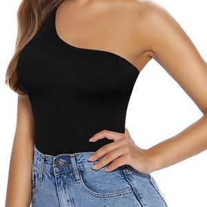 One-shoulder Tank Top Black Bodysuit NWT
